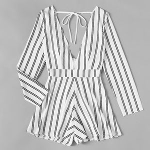 ✨NEW✨ Deep V Neckline Tie Back Striped Romper✨